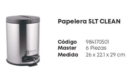 Papelera de Acero Inoxidable 5 Lt Clean