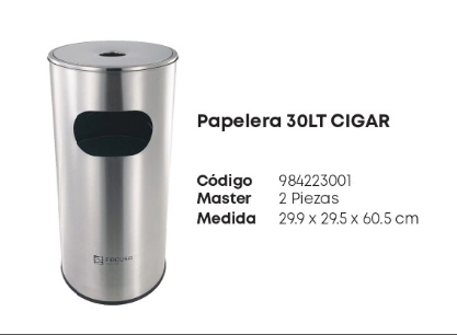 PAPELERA 30LT CIGAR ACERO INOXIDABLE