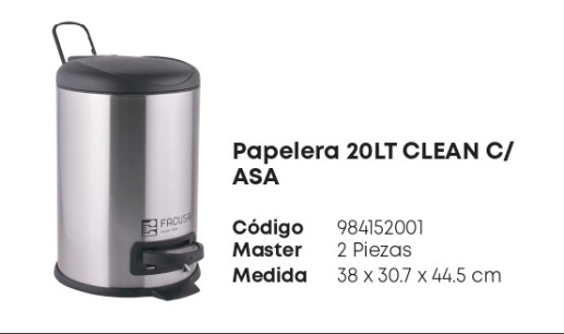 Papelera 20 Lt Clean C/ Asa Acero Inoxidable