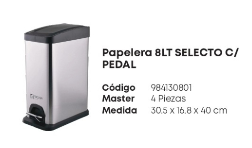 Papelera 8 Lt Selecto C/Pedal