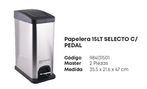 Papelera 15 Lt Selecto C/Pedal
