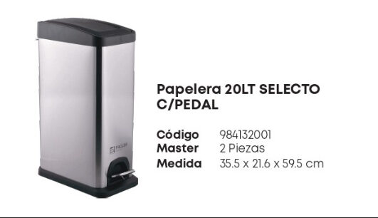 Papelera 20 Lt Selecto C/Pedal