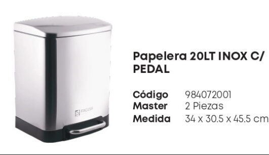 Papelera 20 Litros Inoxidable C/ Pedal