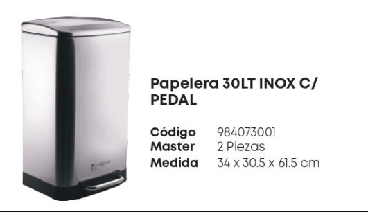 Papelera 30 Litros Inoxidable C/ Pedal