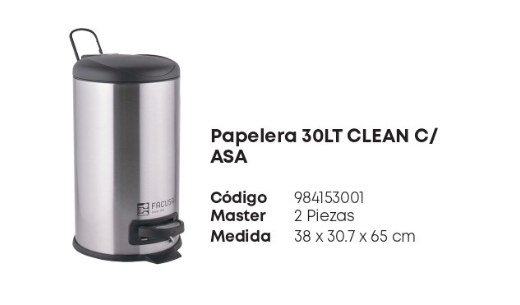Papelera 30 Lt Clean C/ Asa Acero Inoxidable