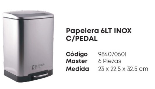 Papelera 6 Litros Inoxidable C/ Pedal
