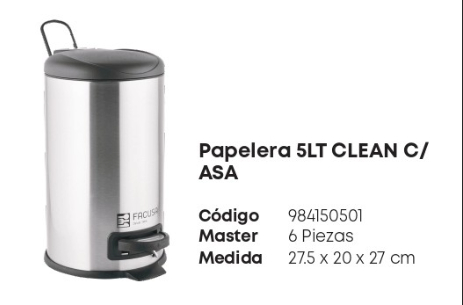 Papelera 5 Lt Clean C/ Asa Acero Inoxidable